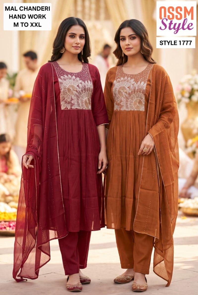 1776 To 1779 By Ossm Style Chinon Hand Work Kurtis Set Size Combo